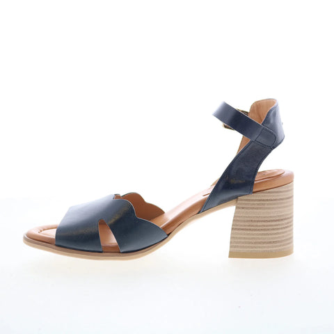 Miz Mooz Reena Womens Blue Leather Hook & Loop Heeled Sandals Shoes