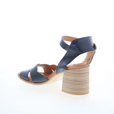 Miz Mooz Reena Womens Blue Leather Hook & Loop Heeled Sandals Shoes