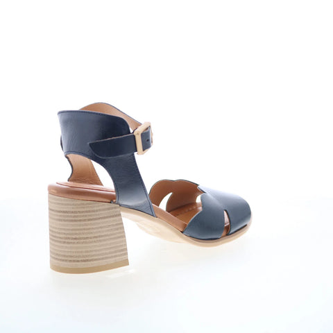 Miz Mooz Reena Womens Blue Leather Hook & Loop Heeled Sandals Shoes
