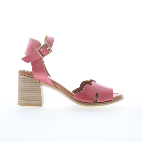 Miz Mooz Reena Womens Pink Leather Hook & Loop Heeled Sandals Shoes