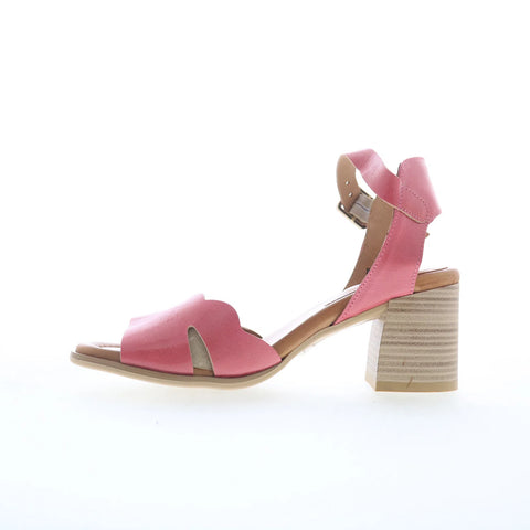 Miz Mooz Reena Womens Pink Leather Hook & Loop Heeled Sandals Shoes