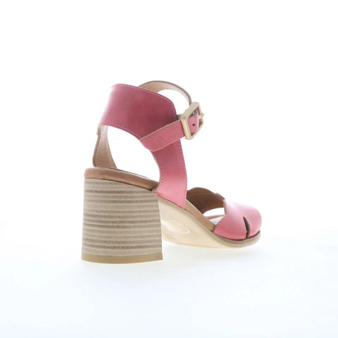 Miz Mooz Reena Womens Pink Leather Hook & Loop Heeled Sandals Shoes
