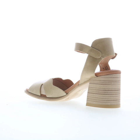 Miz Mooz Reena Womens Gray Leather Hook & Loop Heeled Sandals Shoes
