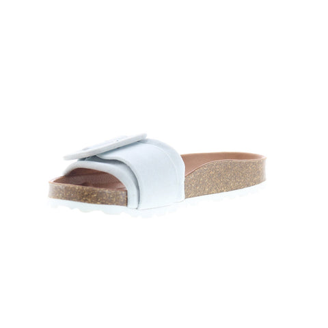 Miz Mooz Reiko Womens White Leather Slip On Slides Sandals Shoes