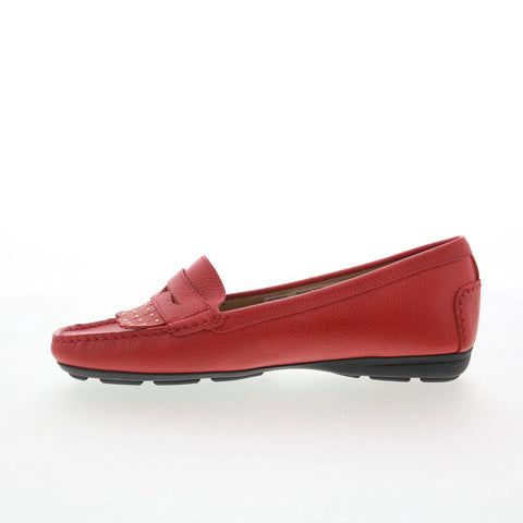 Hush Puppies Renita Kiltie H509669 Womens Red Leather Loafer Flats Shoes