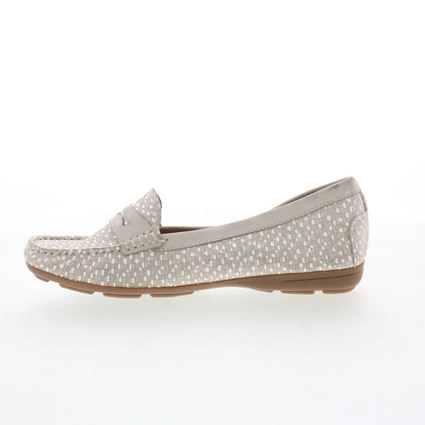 Hush Puppies Renita Penny H509343 Womens White Leather Loafer Flats Shoes