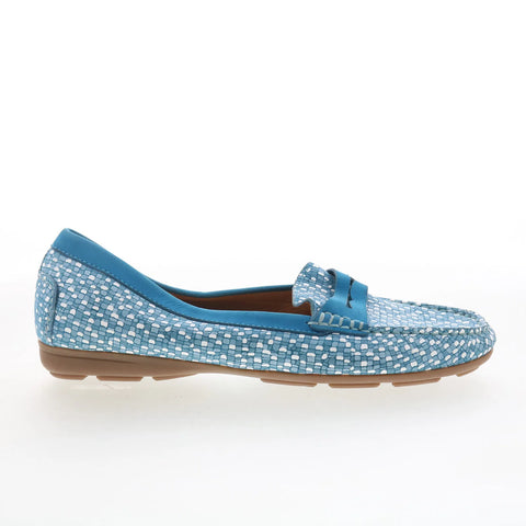 Hush Puppies Renita Penny H509344 Womens Blue Leather Loafer Flats Shoes