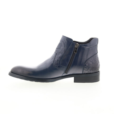 Robert Graham Navarra RG5572B Mens Blue Leather Zipper Casual Dress Boots