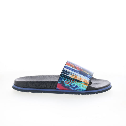 Robert Graham Rainforest RG5625F Mens Blue Leather Slides Sandals Shoes