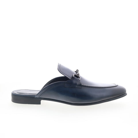Robert Graham Sputniik RG5702S Mens Blue Leather Slip On Slides Sandals Shoes