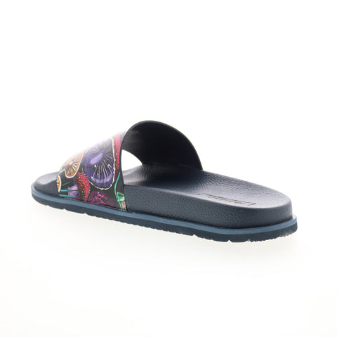 Robert Graham Avenue RG5838F Mens Blue Leather Slip On Slides Sandals Shoes