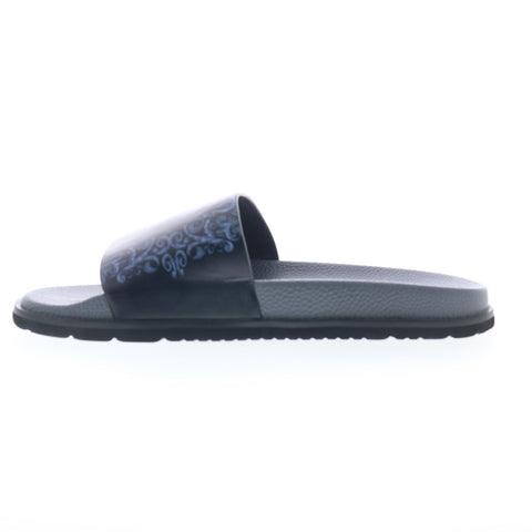 Robert Graham Oberoi RG5888F Mens Gray Leather Slip On Slides Sandals Shoes