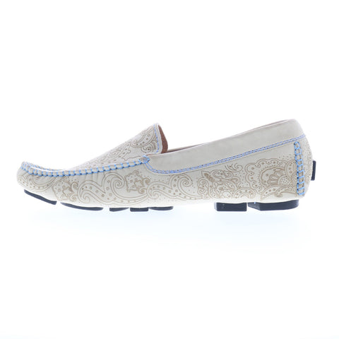 Robert Graham RGS5234 Mens Beige Leather Loafers & Slip Ons Moccasin Shoes