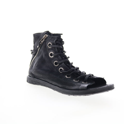 A.S. 98 Rhett Womens Black Leather Zipper Strap Sandals Shoes