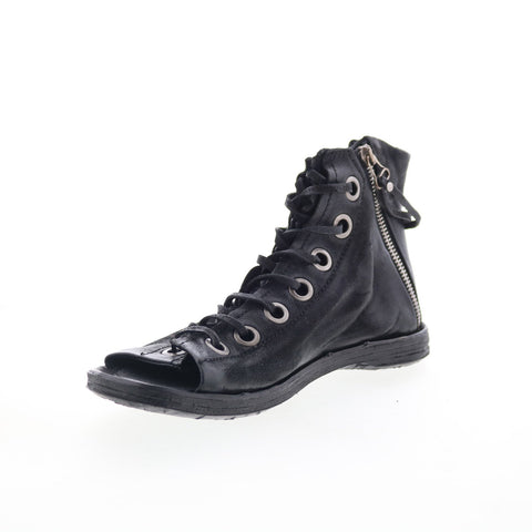A.S. 98 Rhett Womens Black Leather Zipper Strap Sandals Shoes