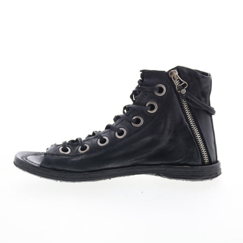 A.S. 98 Rhett Womens Black Leather Zipper Strap Sandals Shoes