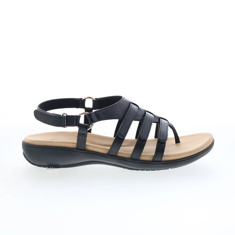 Trotters Ria T2520-001 Womens Black Leather Strap Sandals Shoes