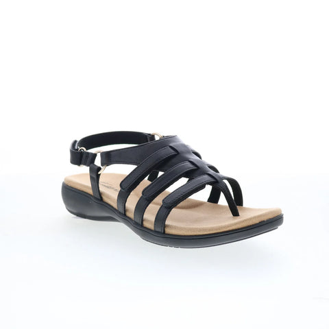 Trotters Ria T2520-001 Womens Black Leather Strap Sandals Shoes
