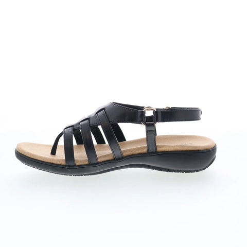 Trotters Ria T2520-001 Womens Black Leather Strap Sandals Shoes