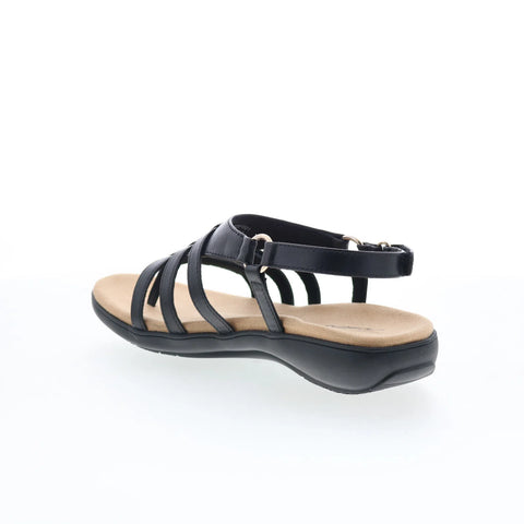 Trotters Ria T2520-001 Womens Black Leather Strap Sandals Shoes