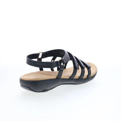 Trotters Ria T2520-001 Womens Black Leather Strap Sandals Shoes
