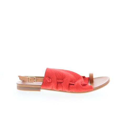 Miz Mooz Rian Womens Red Leather Hook & Loop Slides Sandals Shoes