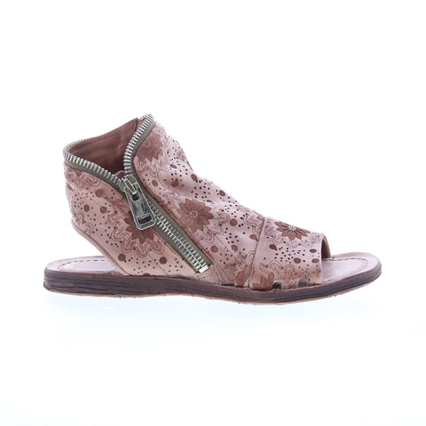 A.S. 98 Ritchie Floral Womens Brown Leather Zipper Mule Flats Shoes