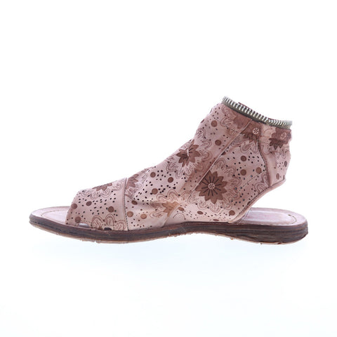 A.S. 98 Ritchie Floral Womens Brown Leather Zipper Mule Flats Shoes