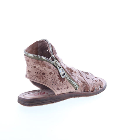A.S. 98 Ritchie Floral Womens Brown Leather Zipper Mule Flats Shoes