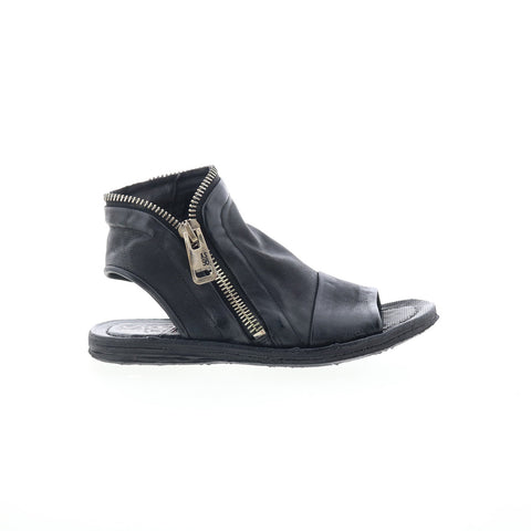 A.S. 98 Ritchie Womens Black Leather Zipper Mule Flats Shoes