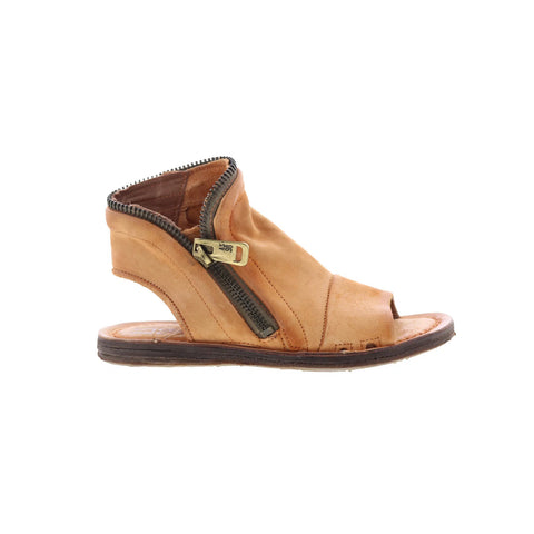 A.S. 98 Ritchie Womens Brown Leather Zipper Mule Flats Shoes