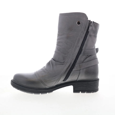 Miz Mooz Rixie Womens Gray Leather Hook & Loop Casual Dress Boots