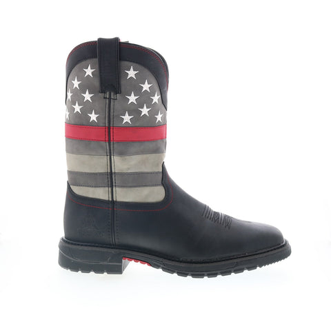 Rocky Red Line RKD0088 Mens Black Leather Slip On Western Boots