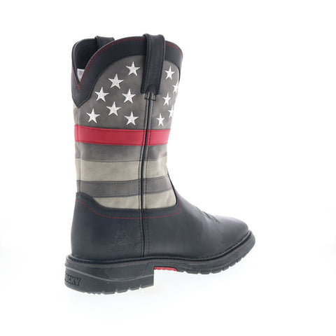 Rocky Red Line RKD0088 Mens Black Leather Slip On Western Boots