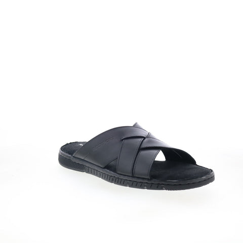 Rockport Jaya Mens Black Leather Slip On Slides Sandals Shoes