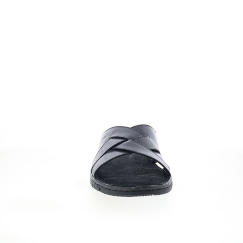Rockport Jaya Mens Black Leather Slip On Slides Sandals Shoes