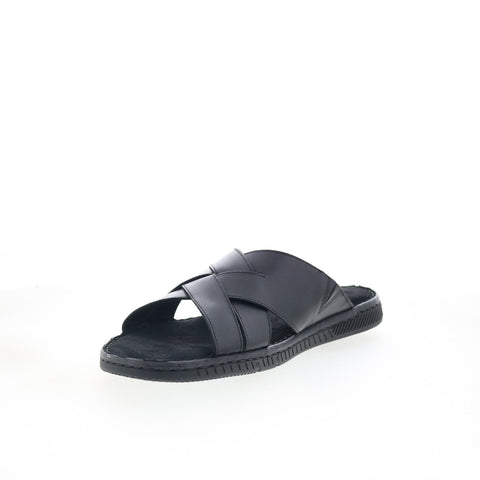 Rockport Jaya Mens Black Leather Slip On Slides Sandals Shoes