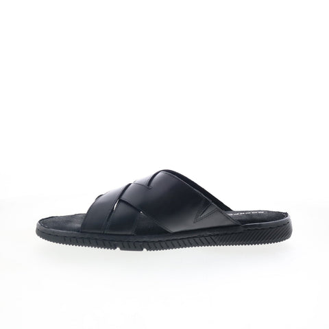 Rockport Jaya Mens Black Leather Slip On Slides Sandals Shoes