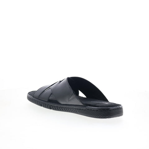 Rockport Jaya Mens Black Leather Slip On Slides Sandals Shoes