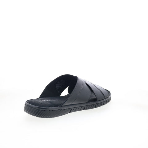 Rockport Jaya Mens Black Leather Slip On Slides Sandals Shoes