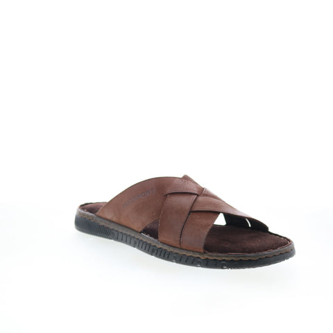 Rockport Jaya RMJAYA Mens Brown Leather Slip On Slides Sandals Shoes