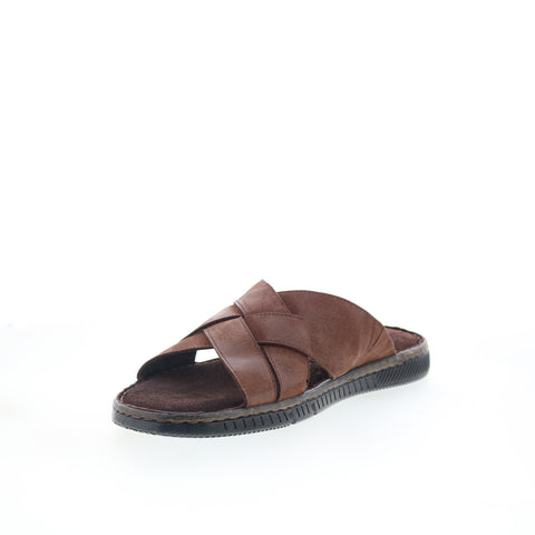Rockport Jaya RMJAYA Mens Brown Leather Slip On Slides Sandals Shoes