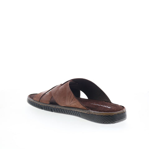 Rockport Jaya Mens Brown Wide Leather Slip On Slides Sandals Shoes