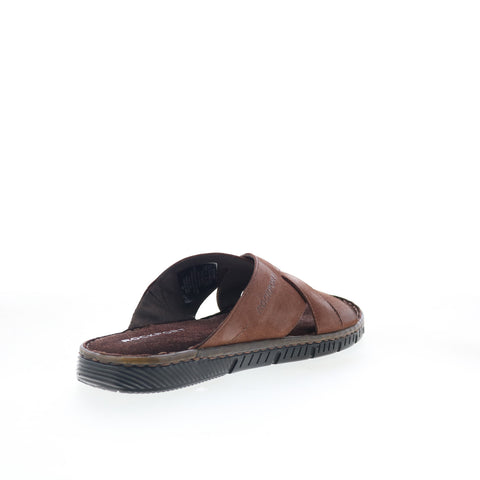 Rockport Jaya RMJAYA Mens Brown Leather Slip On Slides Sandals Shoes