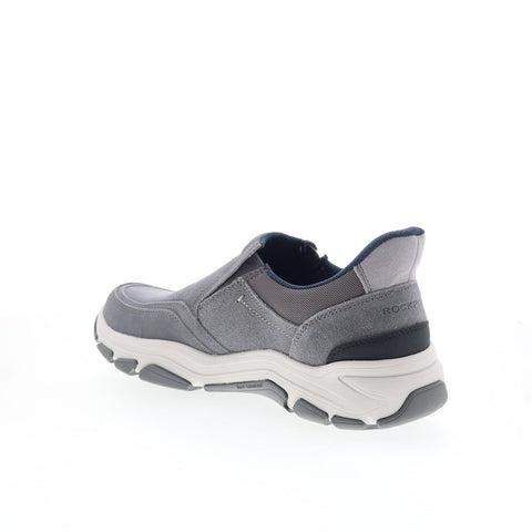Rockport Reece Mens Gray Wide Leather Slip On Lifestyle Sneakers Shoes