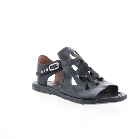A.S. 98 Rogan Womens Black Leather Hook & Loop Strap Sandals Shoes