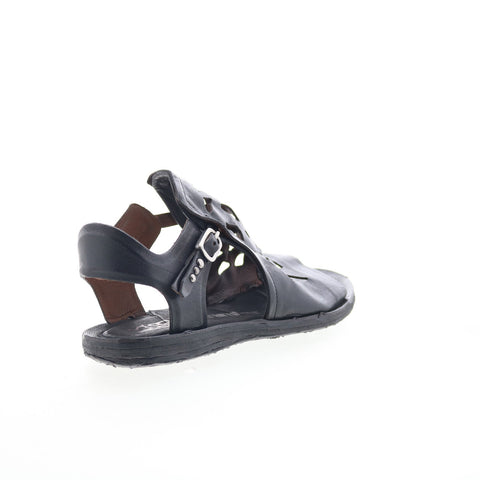 A.S. 98 Rogan Womens Black Leather Hook & Loop Strap Sandals Shoes