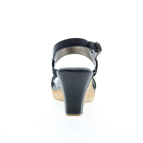 David Tate Rome Womens Black Leather Hook & Loop Wedges Heels Shoes
