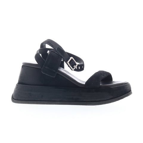 A.S. 98 Rooney Womens Black Leather Hook & Loop Platform Sandals Shoes