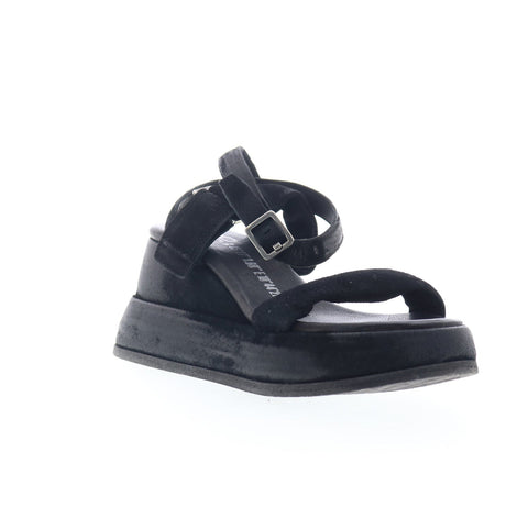 A.S. 98 Rooney Womens Black Leather Hook & Loop Platform Sandals Shoes